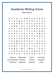 Academic Writing Terms Word Search - Free printable puzzle with 12 words