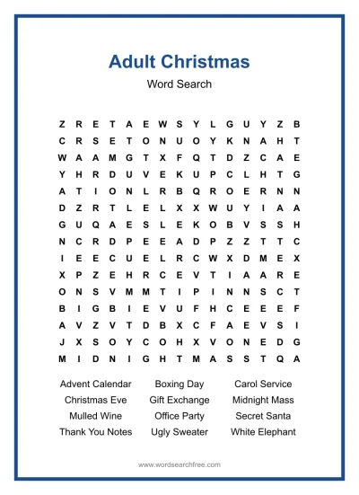 Printable Adult Christmas Word Search worksheet