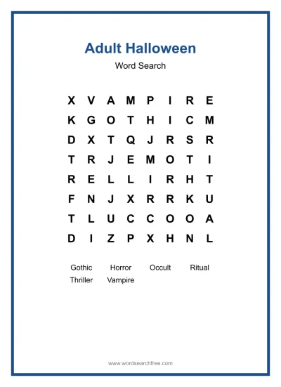 Printable Adult Halloween Word Search worksheet