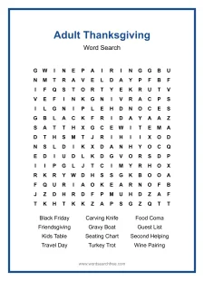 Adult Thanksgiving - Thanksgiving word search