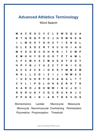 Printable Advanced Athletics Terminology Word Search worksheet