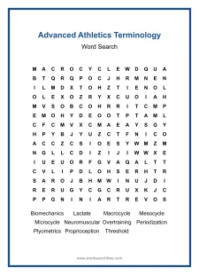 Advanced Athletics Terminology Word Search - Free printable puzzle with 11 words