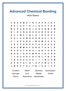 Advanced Chemical Bonding Word Search - Free printable puzzle with 11 words