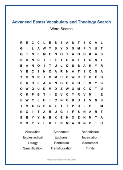 Printable Advanced Easter Vocabulary and Theology Search worksheet