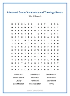 Advanced Easter Vocabulary and Theology Search - Hard Word Search Puzzle