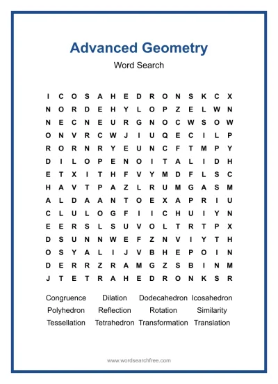 Printable Advanced Geometry Word Search worksheet