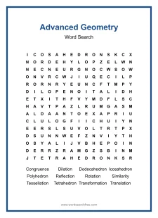 Advanced Geometry Word Search - Free printable puzzle with 12 words
