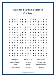 Advanced Nutrition Science - Hard Word Search Puzzle