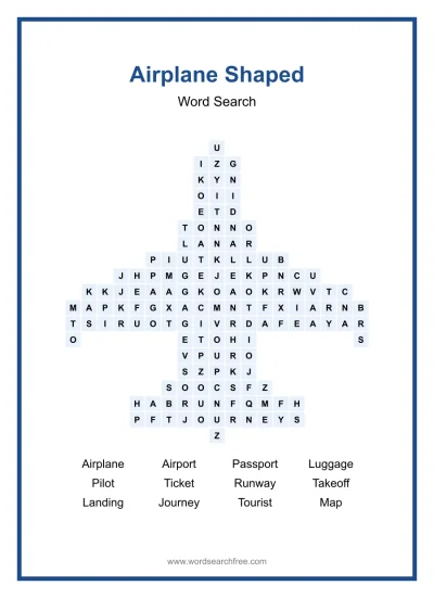 Printable Airplane Shaped Word Search worksheet