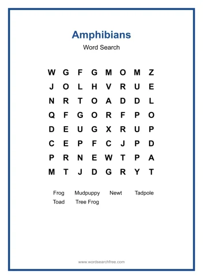 Printable Amphibians Word Search worksheet