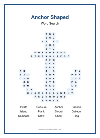 Printable Anchor Shaped Word Search worksheet
