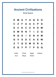 Ancient Civilizations Word Search - Free printable puzzle with 7 words