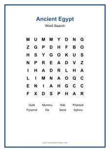 Ancient Egypt Word Search - Free printable puzzle with 8 words