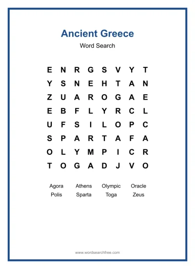 Printable Ancient Greece Word Search worksheet
