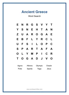 Ancient Greece Word Search - Free printable puzzle with 8 words