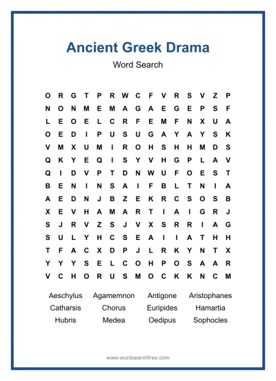 Printable Ancient Greek Drama Word Search worksheet