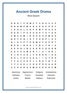 Ancient Greek Drama Word Search - Free printable puzzle with 12 words