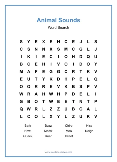 Printable Animal Sounds Word Search worksheet