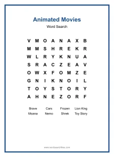 Animated Movies - Easy Word Search Puzzle