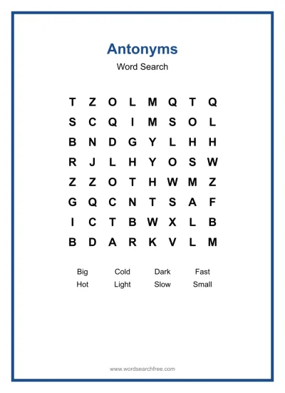 Printable Antonyms Word Search worksheet