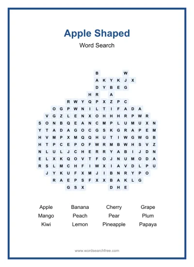 Printable Apple Shaped Word Search worksheet