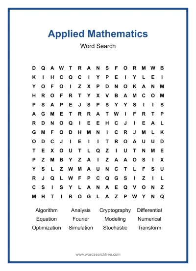 Printable Applied Mathematics Word Search worksheet