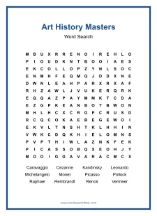 Art History Masters Word Search - Free printable puzzle with 12 words