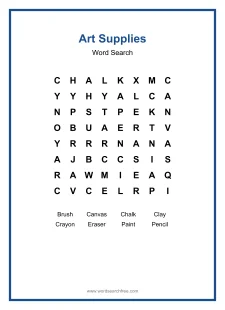 Art Supplies Word Search - Free printable puzzle with 8 words