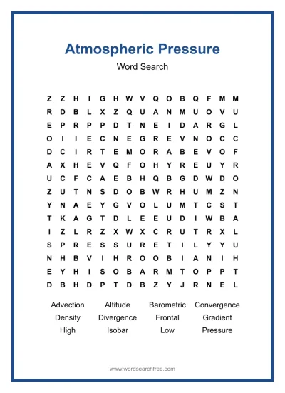 Printable Atmospheric Pressure Word Search worksheet