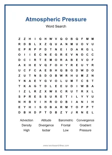 Atmospheric Pressure Word Search - Free printable puzzle with 12 words