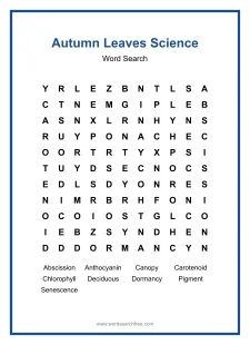 Autumn Leaves Science - Medium Word Search Puzzle