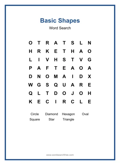 Printable Basic Shapes Word Search worksheet