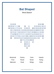 Bat Shaped - Shaped Word Search Puzzle