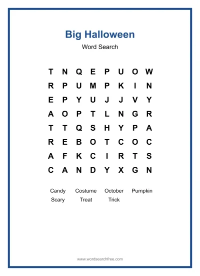 Printable Big Halloween Word Search worksheet
