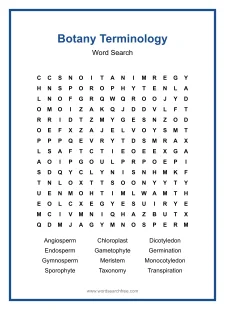 Botany Terminology - printable word search worksheet