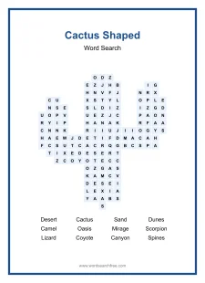 Cactus Shaped - Shaped Word Search Puzzle