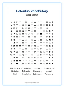 Calculus Vocabulary Word Search - Free printable puzzle with 12 words
