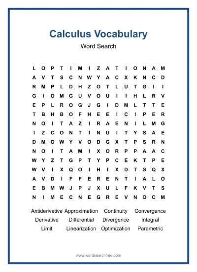Printable Calculus Vocabulary Word Search worksheet