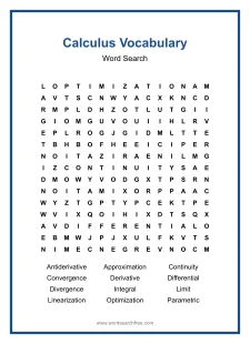 Calculus Vocabulary - printable word search worksheet