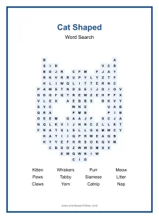 Cat Shaped - Shaped Word Search Puzzle