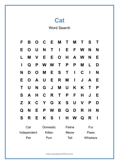 Printable Cat Word Search worksheet