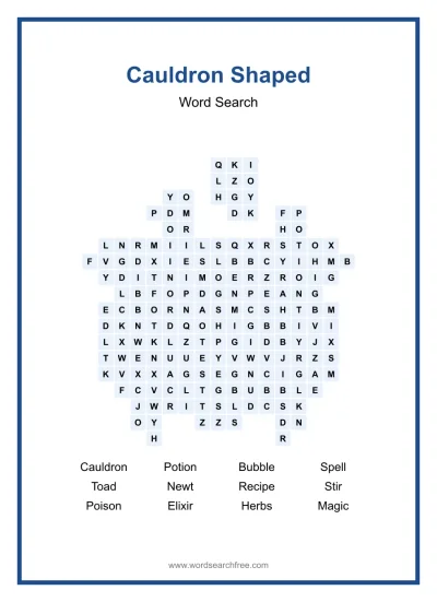 Printable Cauldron Shaped Word Search worksheet