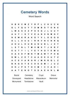 Cemetery Words - Hard Word Search Puzzle