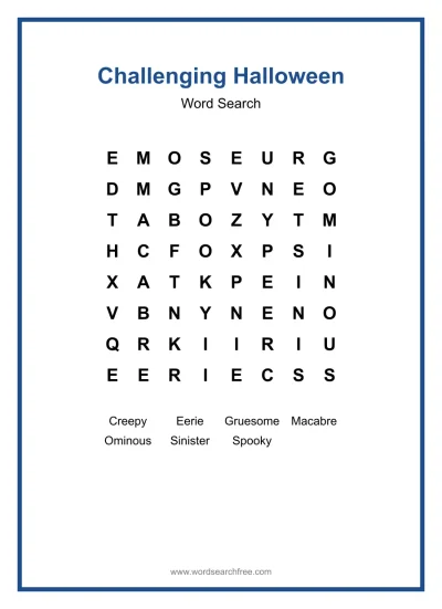 Printable Challenging Halloween Word Search worksheet