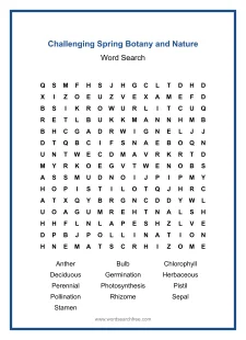 Challenging Spring Botany and Nature - Hard Word Search Puzzle