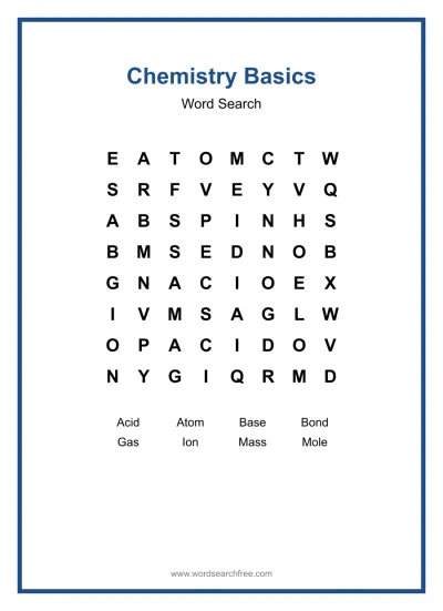 Printable Chemistry Basics Word Search worksheet