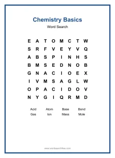 Chemistry Basics Word Search - Free printable puzzle with 8 words