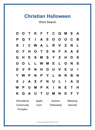 Printable Christian Halloween Word Search worksheet