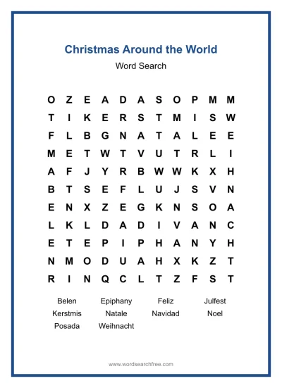 Printable Christmas Around the World Word Search worksheet