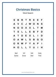 Christmas Basics Word Search - Free printable puzzle with 8 words